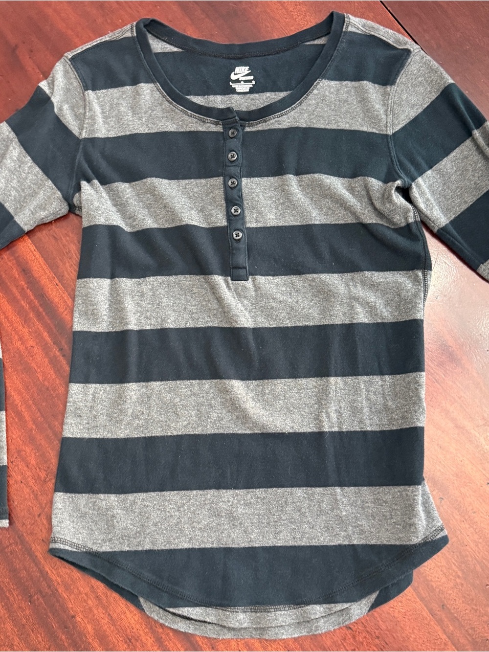 Nike Black and Gray Striped Long-Sleeve Henley Top